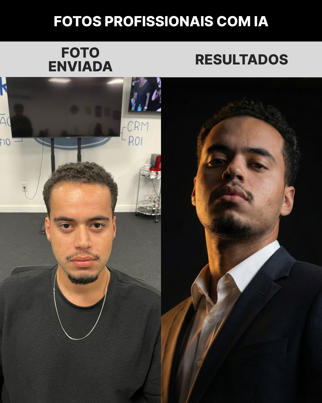 Resultado real: selfie transformada em foto profissional com IA